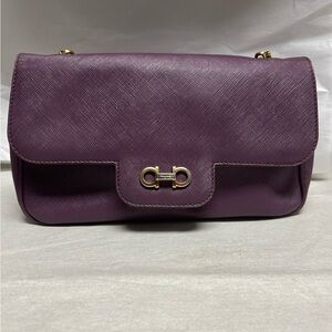 Authentic Salvatore Ferragamo Purple Shoulder Bag Chain Clutch